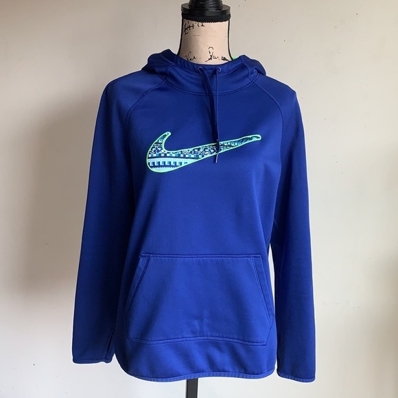Nike Therma Fit Royal Blue Hooded Pullover Top - Picture 3 of 14